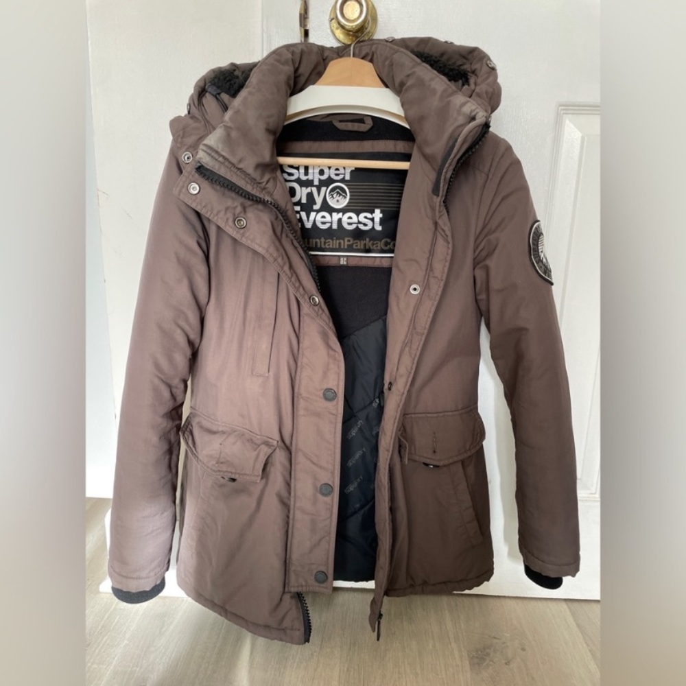 Superdry winter snowboarding skiing jacket coat outerwear dark brown size 6